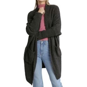 UMGEE Charcoal Open Front Popcorn Cardigan Longline Pockets Super Soft XLARGE